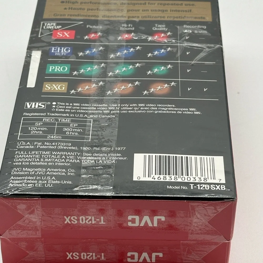 JVC SX‎ VHS Blank Tape SP 120 min - 6 hrs(EP mode) New Still Wrapped X2